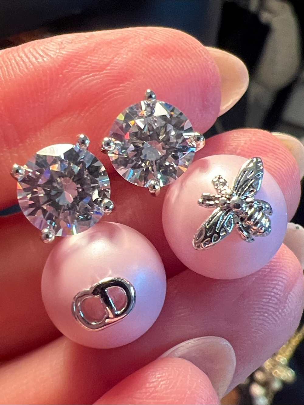 Pink Pearl and Crystal Drop Earrings